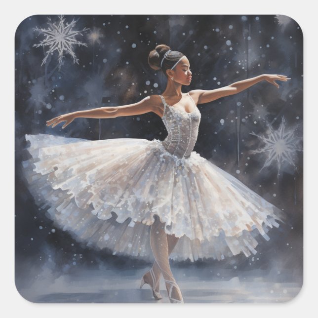 Adesivo Quadrado Black Ballerina em White Snowflake Tutu (Frente)
