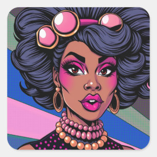 Adesivo Quadrado Black Beauag Queen Pop Art