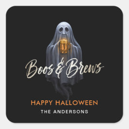 Adesivo Quadrado Black Boos & Brews Fantasma Halloween