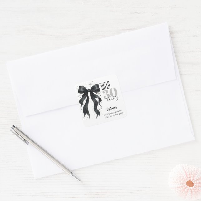 Adesivo Quadrado Black Bow Modern 30th Birthday  (Envelope)