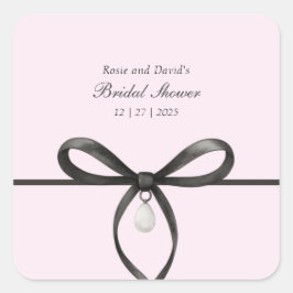 Adesivo Quadrado Black Bow With Pearl Old Money Style Bridal Shower