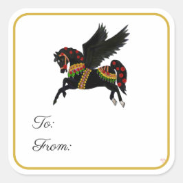 Adesivo Quadrado Black Carousel Pegasus Gift Label Sticker