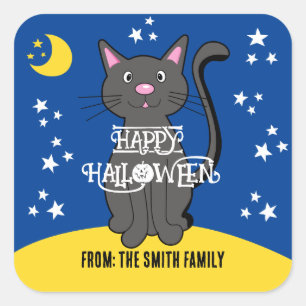 Adesivo Quadrado Black Cat Halloween Stars Moon Cuecas