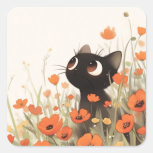 Adesivo Quadrado Black Cat Poppy Meadow