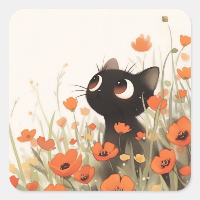 Adesivo Quadrado Black Cat Poppy Meadow (Frente)