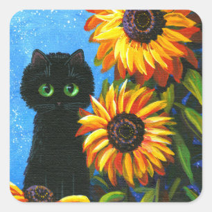 Adesivo Quadrado Black Cat Sunflower Creationararts Square Sticker