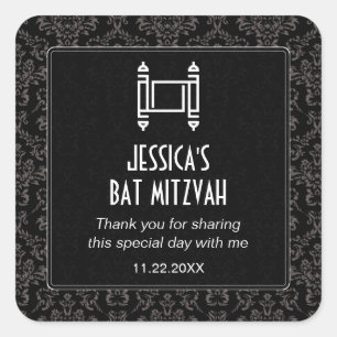 Adesivo Quadrado Black Damask Torah Bat Mitzvah
