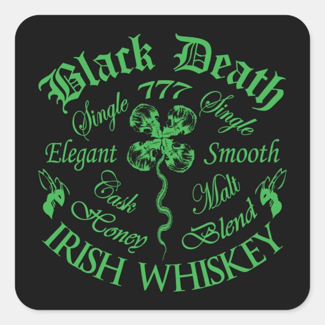 Adesivo Quadrado Black Death 77 - Honey Irish Whiskey (Frente)