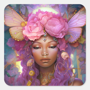 Adesivo Quadrado Black Fairy Queen Pink Purple Fantasy Art