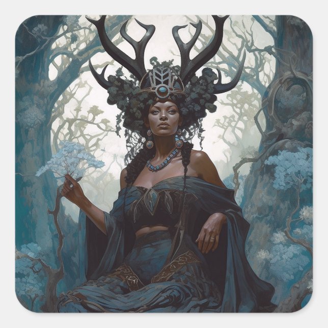 Adesivo Quadrado Black Fantasy Sorceress Magic Fantasy (Frente)