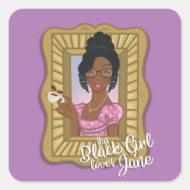 Adesivo Quadrado Black Girl ama Jane Sticker em roxo (Frente)