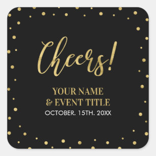 Adesivo Quadrado Black & Gold   Favor de Aniversário Adulto de Mode