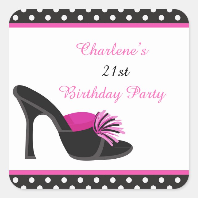 Adesivo Quadrado Black Heels Shoes with Black Polka Dots (Frente)