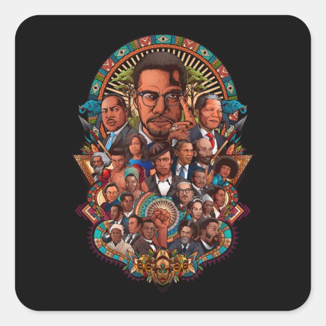 Adesivo Quadrado Black History Leaders Collage Inspirational Africa (Frente)