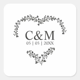 Adesivo Quadrado Black Initial On a Branches Heart