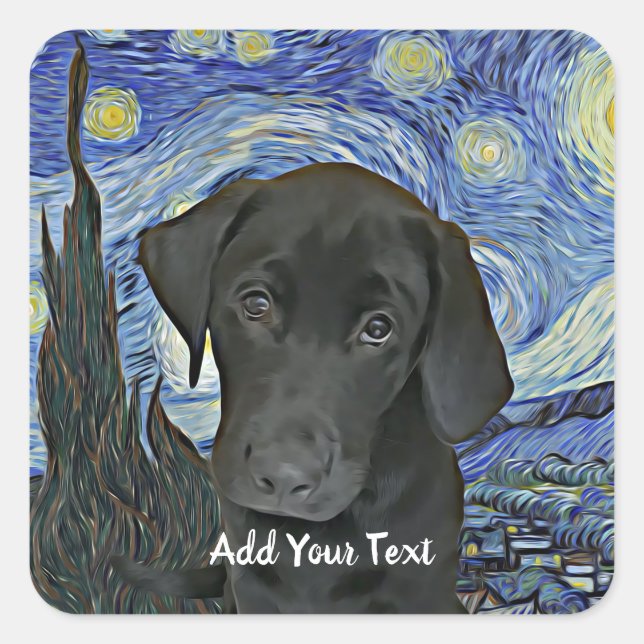 Adesivo Quadrado Black Lab Puppy Starry Night Personalizado (Frente)