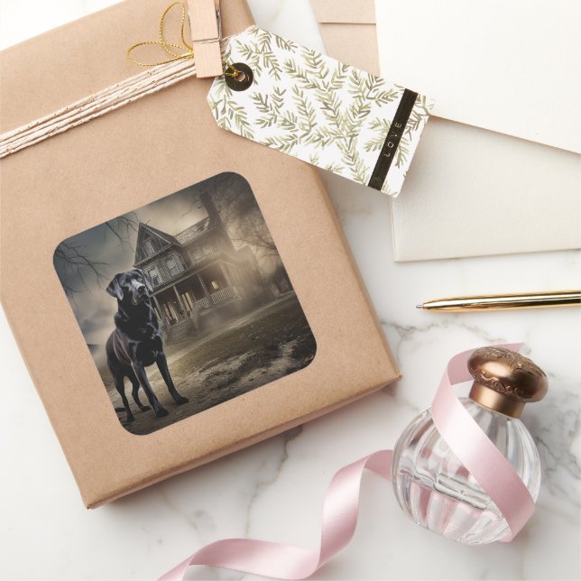 Adesivo Quadrado Black Labrador Halloween Scary (Presentear)