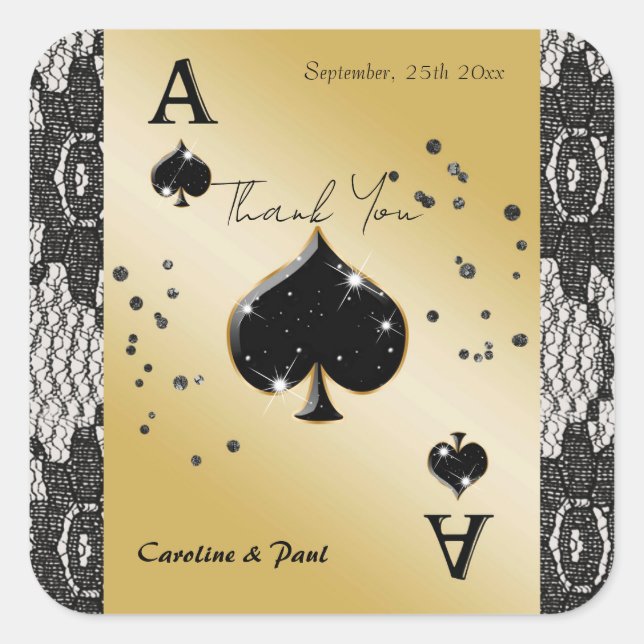 Adesivo Quadrado Black Lace, Ás de Espadas, Agradecimento Black Gli (Frente)