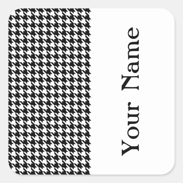 Adesivo Quadrado Black Modern Houndstooth com nome (Frente)