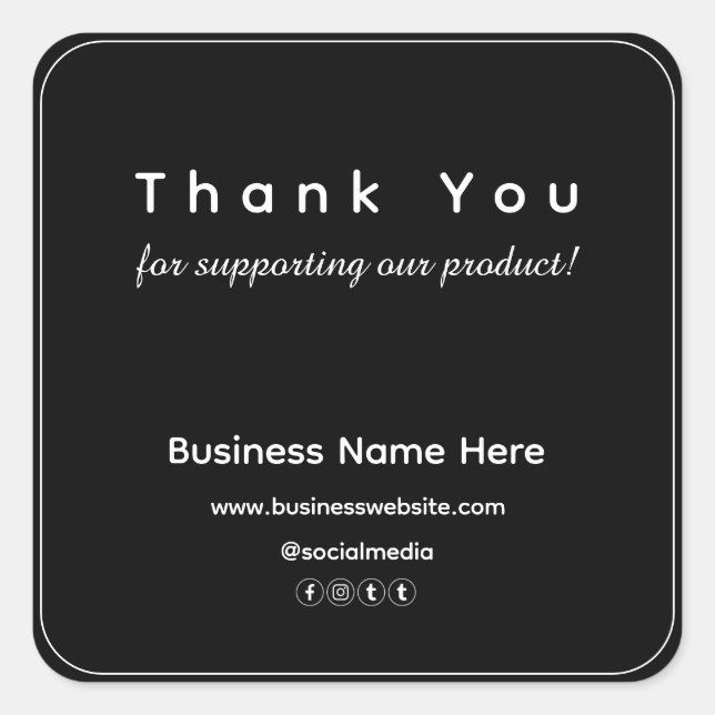 Adesivo Quadrado Black Modern Minimalist Business Obrigado (Frente)