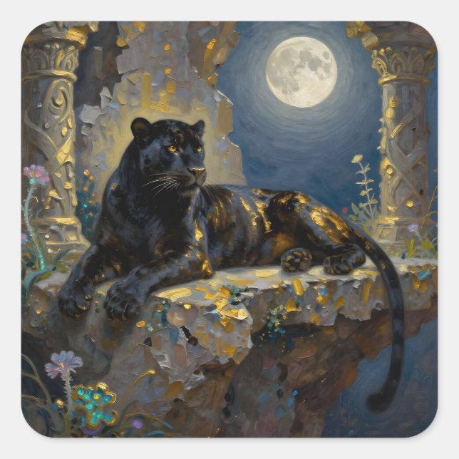 Adesivo Quadrado Black Panther under the Full Moon (Frente)