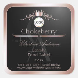 Adesivo Quadrado Black Product Label Rose Gold Frame Logo Monogram