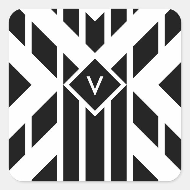 Adesivo Quadrado Black Quadrilateral Strips em branco com monograma (Frente)