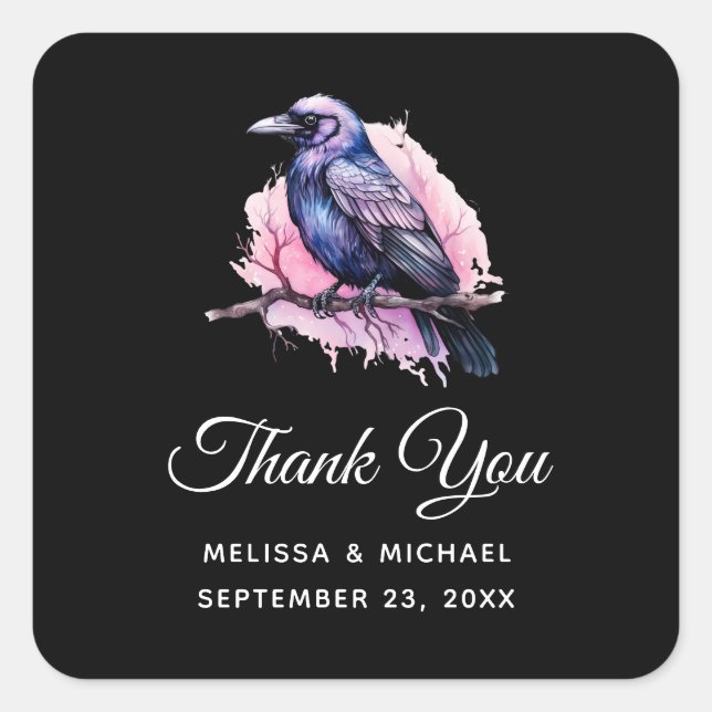 Adesivo Quadrado Black Raven em uma ilustração de ramificação Obrig (Frente)