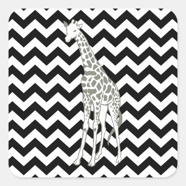 Adesivo Quadrado Black Safari Chevron com Pop Art Giraffe (Frente)