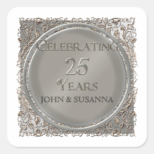 Adesivo Quadrado Black Tie Elegance, Aniversário do Casamento de Pr (Frente)