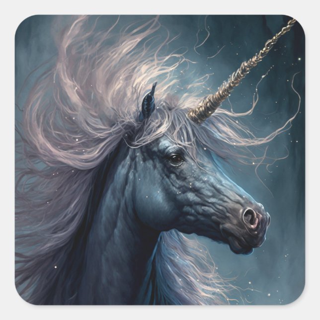 Adesivo Quadrado Black Unicorn Fantasy Art (Frente)