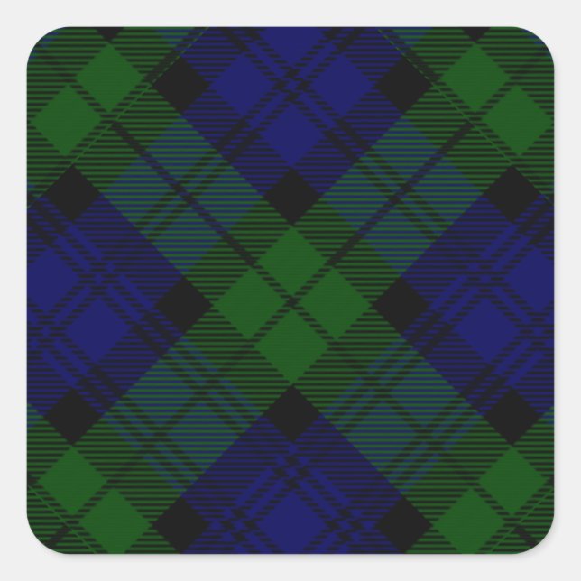 Adesivo Quadrado Black Watch Tartan Blue Green Xadrez (Frente)