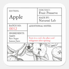Adesivo Quadrado Black & White Apothecary Apple label