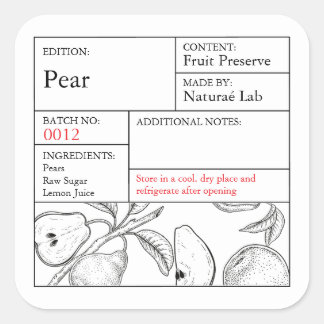 Adesivo Quadrado Black & White Apothecary Pear label