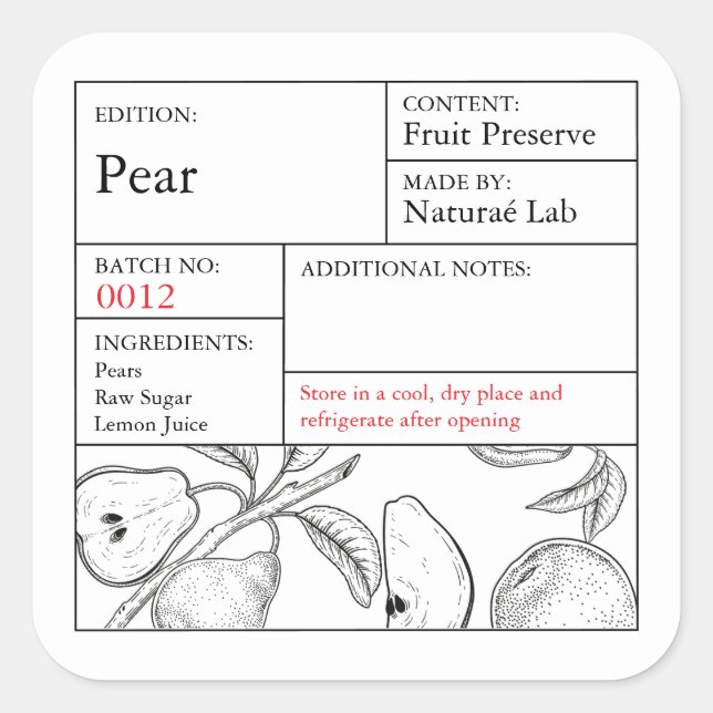 Adesivo Quadrado Black & White Apothecary Pear label (Frente)