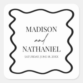 Adesivo Quadrado Black White Elegant Wavy Border Wedding