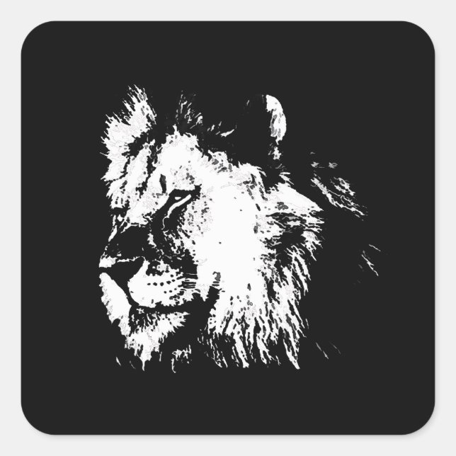 Adesivo Quadrado Black White Lion - Animal Pop Art (Frente)