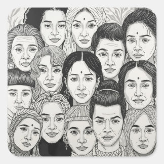 Adesivo Quadrado Black & White Paintings Celebrating Diversity 