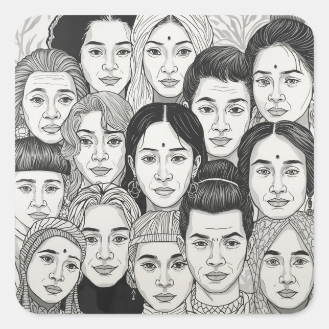 Adesivo Quadrado Black & White Paintings Celebrating Diversity  (Frente)