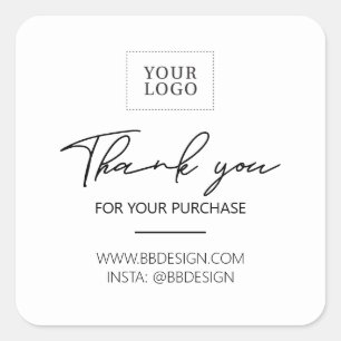 Adesivo Quadrado Black & White Small Business Obrigado pacote