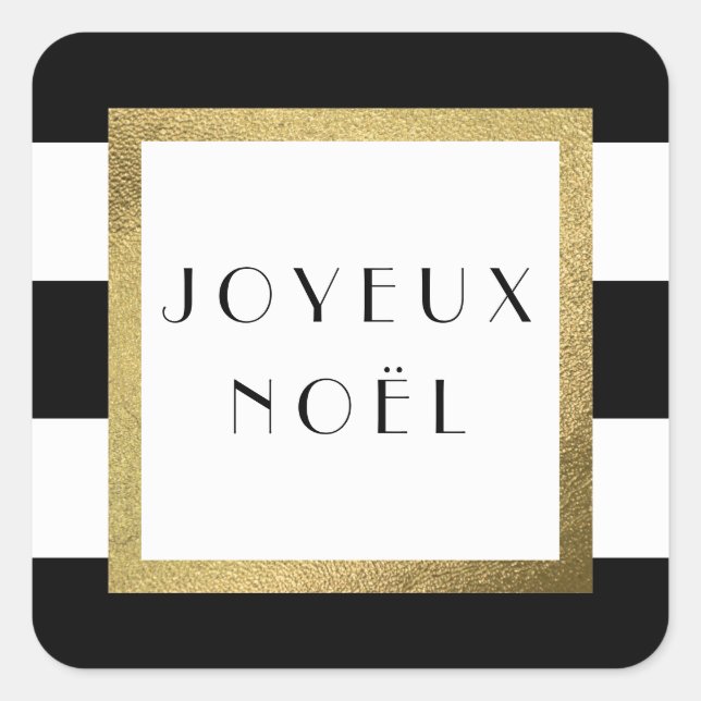 Adesivo Quadrado Black & White Stripe "Joyeux Noël" Natal (Frente)