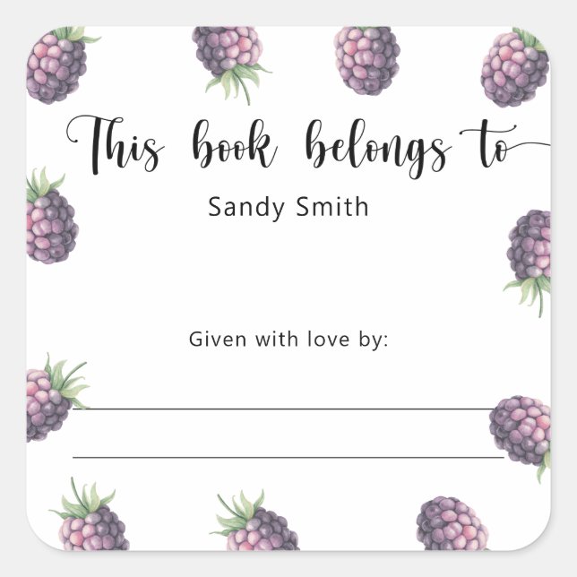 Adesivo Quadrado Blackberry - Este livro pertence a (Frente)