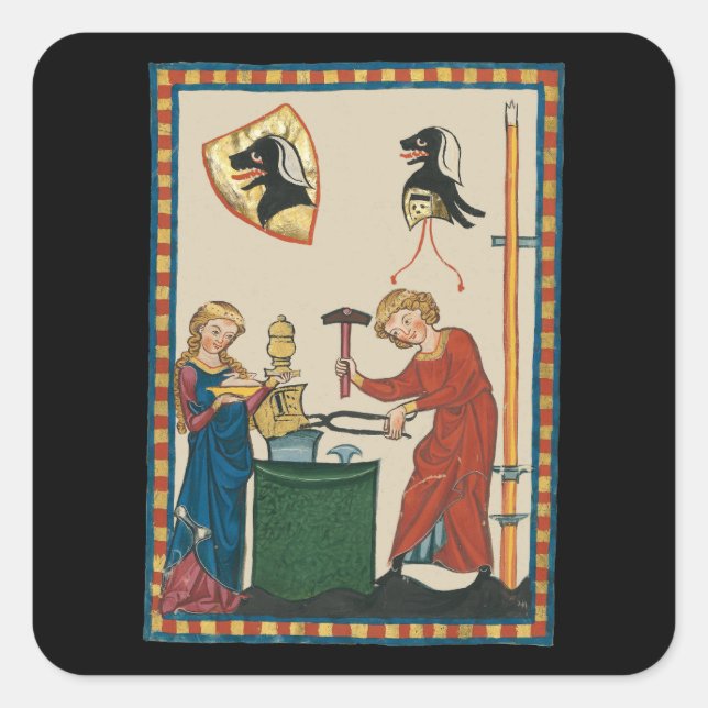 Adesivo Quadrado Blacksmith Forging Helmet Medieval Art (Frente)