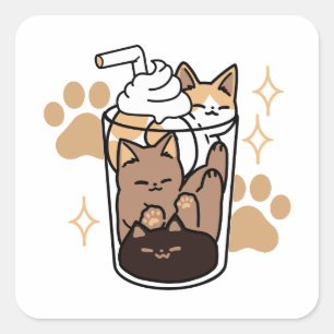 Adesivo Quadrado Blend Puro: Arte de Gato e Café para Pet-Lovers