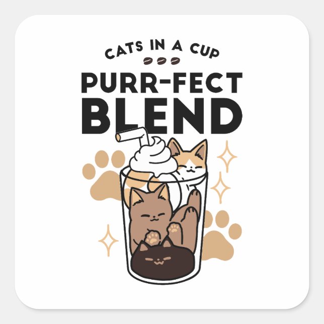 Adesivo Quadrado Blend Puro: Arte de Gato e Café para Pet-Lovers (Frente)