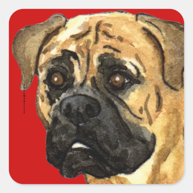 Adesivo Quadrado Bloco de Cor do Bullmastiff (Frente)