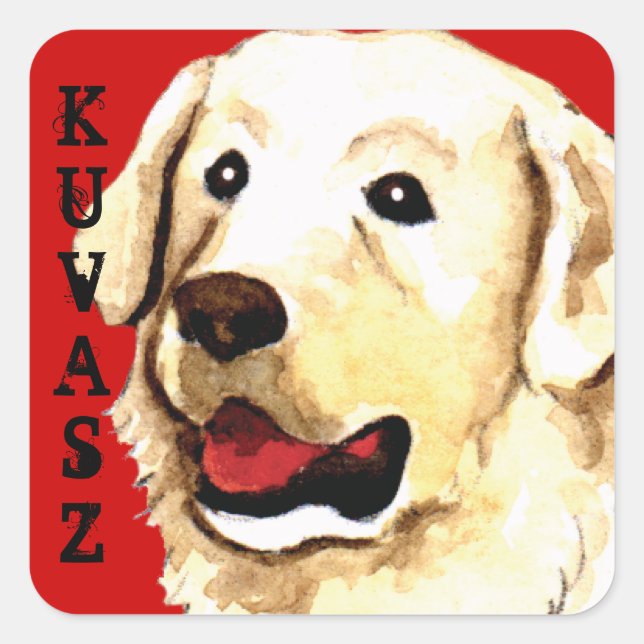 Adesivo Quadrado Bloco de Cores do Kuvasz (Frente)