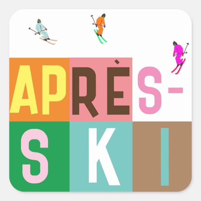 Adesivo Quadrado Bloco de Cores do Retro Skiers de Après-ski (Frente)