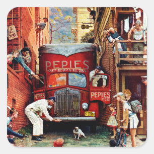 Adesivo Quadrado Bloco de estrada por Norman Rockwell