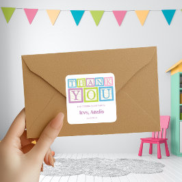 Adesivo Quadrado Blocos de Construção Divertidos Padrão Obrigado